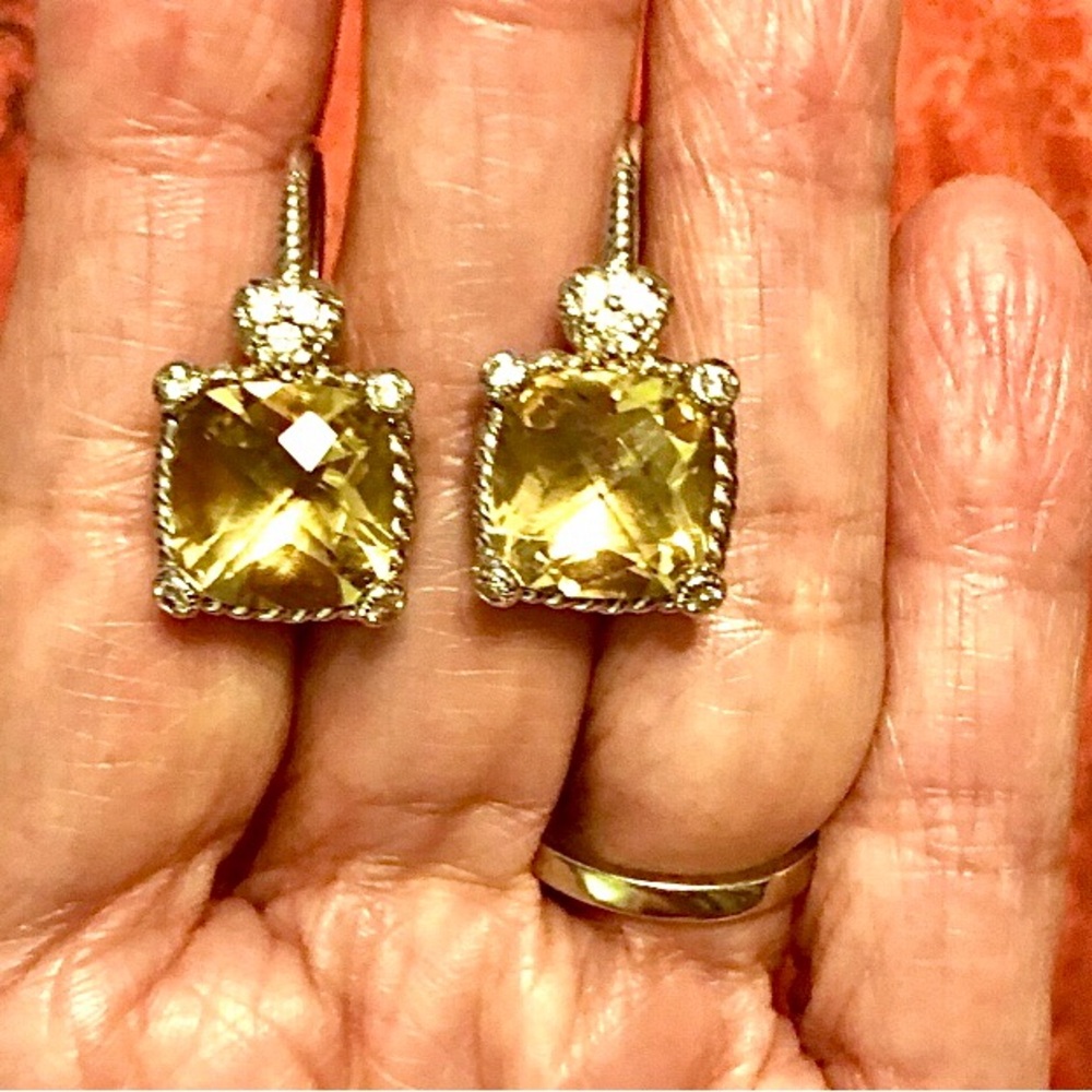 JUDITH RIPKA CANARY+DIAMONIQUE DROP EARRINGS SET IN 925 STERLING SILVER - Picture 4 of 13